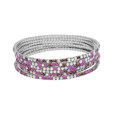 Victoria Townsend Silver Plated Multi-color Cubic Zirconia Stretch Bracelets 6pc Set