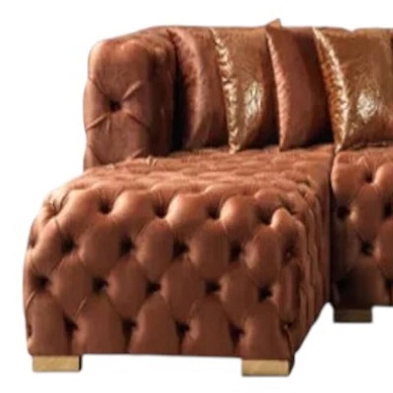 HomeRoots Tufted Orange Velvet Modular U Shaped Sofa and Chaise Sectional With Toss Pillows