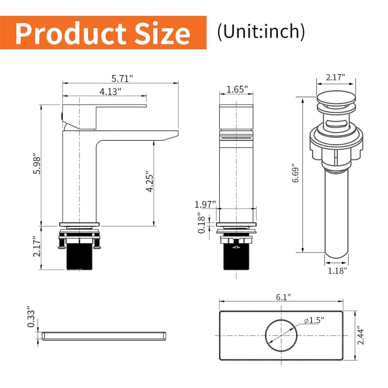 Waterfall Single Handle Bathroom Sink Faucet with Pop-up Drain 304 Stainless Steel 1 Hole Basin Vanity Faucets