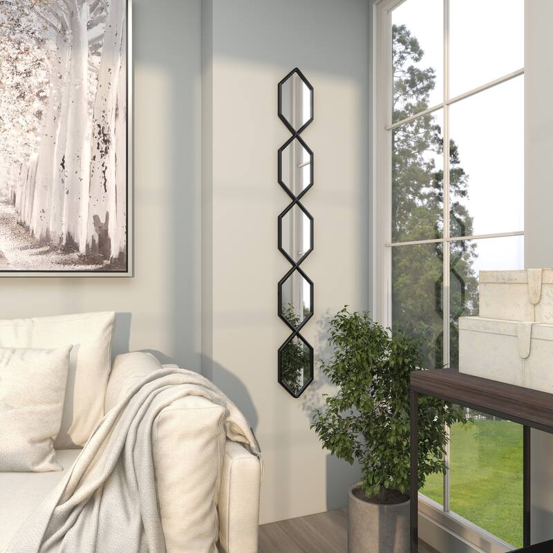 Metal Geometric Slim Stacked Chain 5 Layer Wall Mirror with Trellis Pattern - Black, Gold, Silver - Roche River Decor