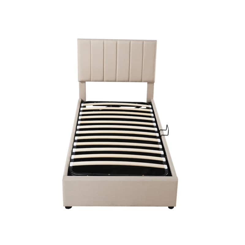 Twin Size Lift Up Storage Bed with Headboard and Underneath Storage, Upholstered Platform Bed with Hydraulic Storage System