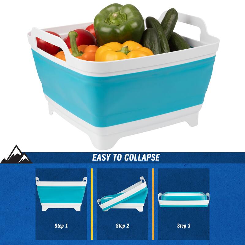 Collapsible Wash Basin - 9L Portable Sink with Drain - Plastic Tub Dish Pan for Camping, Handwashing Laundry by Wakeman Outdoors