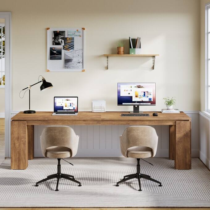 86-Inch Double Computer Desk, Wood Two Person Desk for Home Office