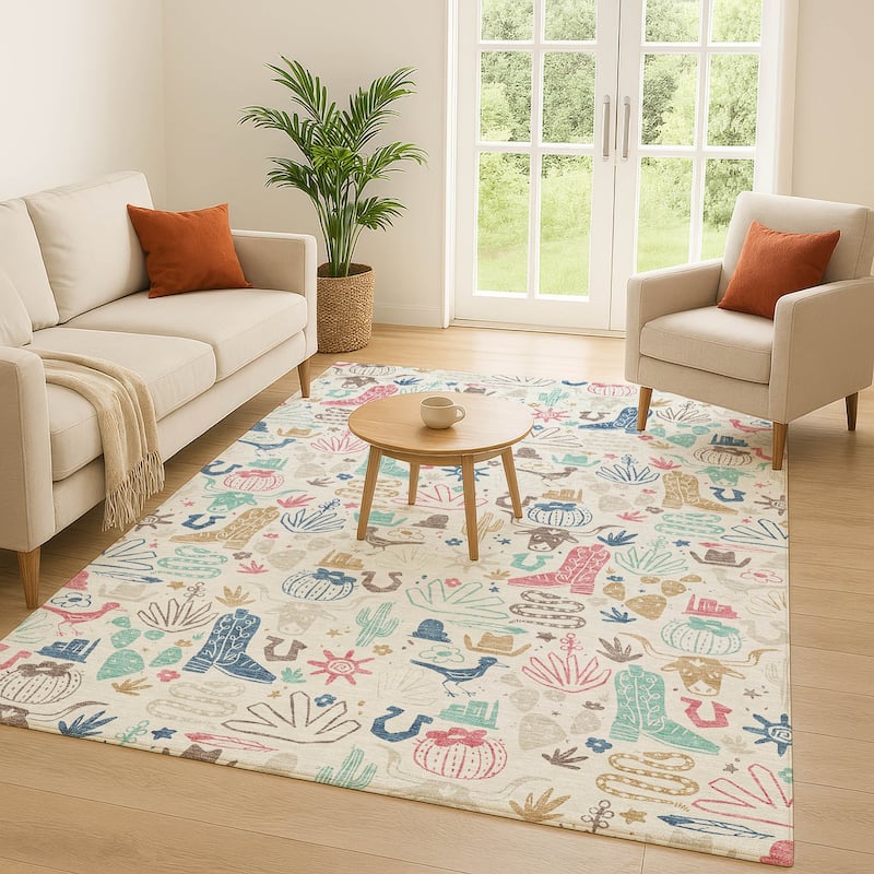 Machine Washable Indoor/ Outdoor Modern Ranch Chantille Rug