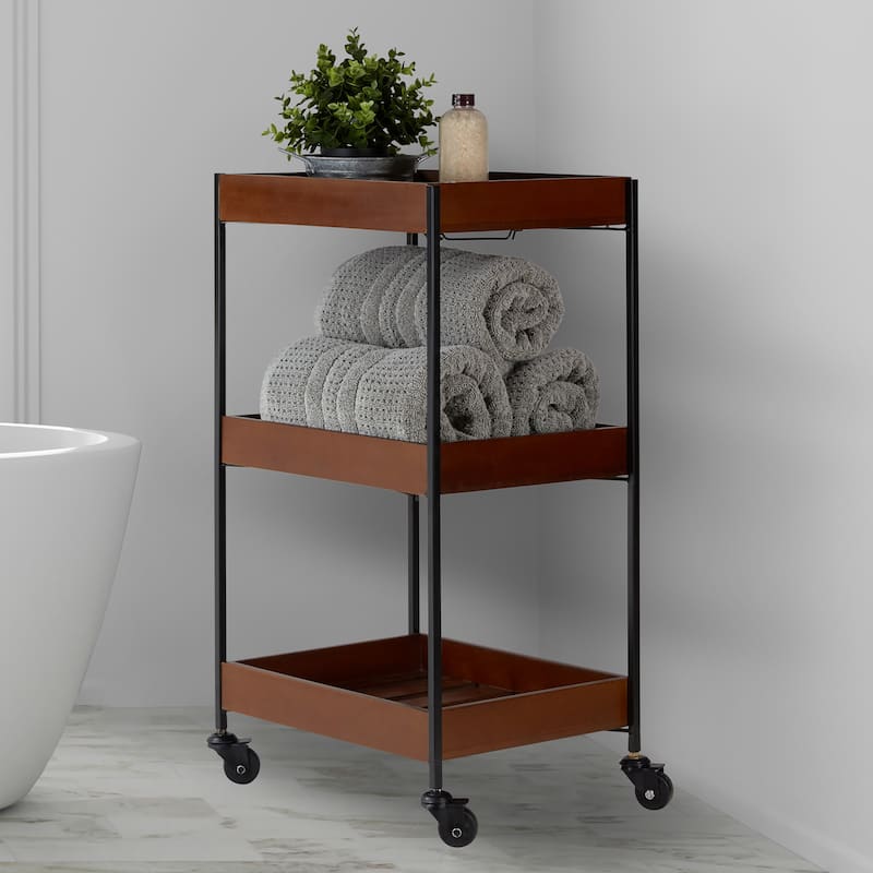 Winslow River of Goods Wooden Slat and Black Metal Storage Cart