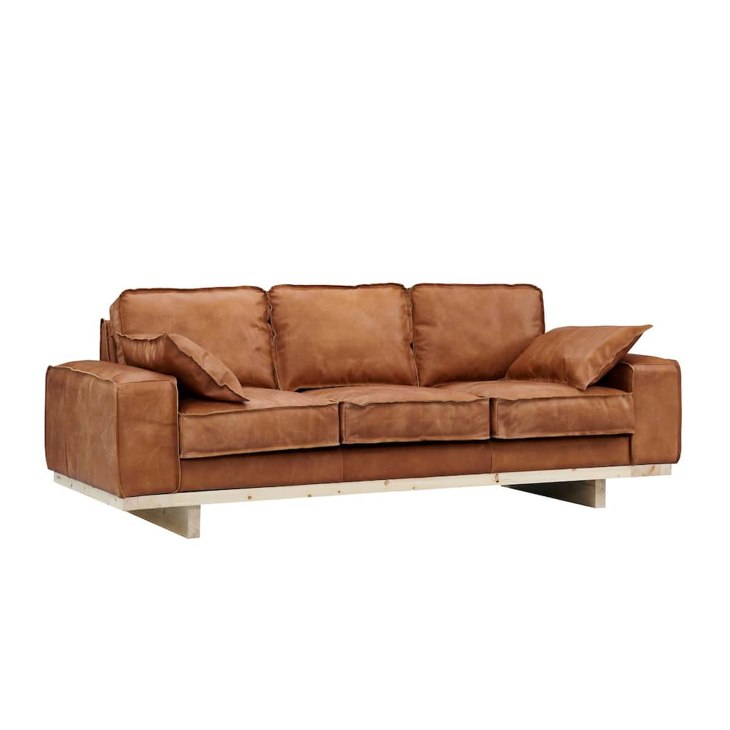Wainscot Top Grain Leather Sofa - Light Chestnut