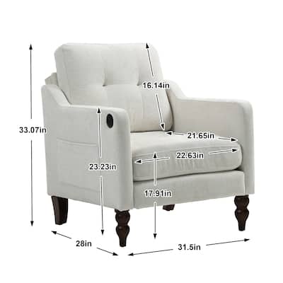 Chenille Accent Chair with USB Port, Ergonomic Upholstered Armchair, Lounge Reading Chair with Side Pocket & Wooden Legs