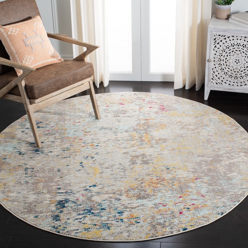 SAFAVIEH Madison Katrein Modern Abstract Rug - 5' x 5' Round - Grey/Gold