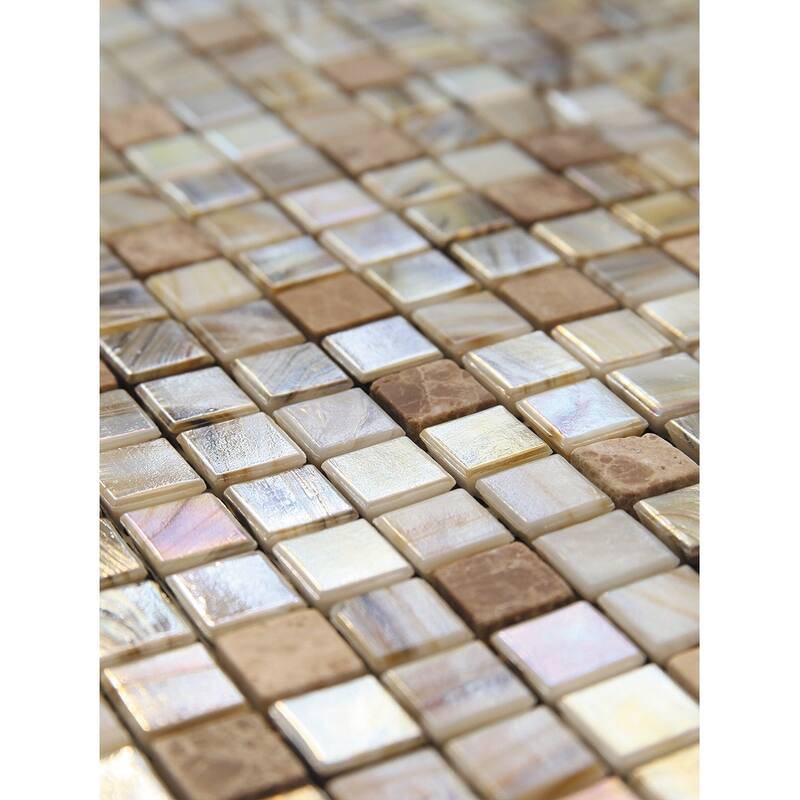 Apollo tile 12" x 12" Mingles Glossy Beige Glass Tile (18.69 sq ft/case) - 20 Pack