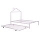 preview thumbnail 7 of 12, Full Metal Platform Bed with Twin Trundle, House-Shaped Headboard Design, Non-Noise Bedroom Low Bed Frame W/Support Slats, Pink