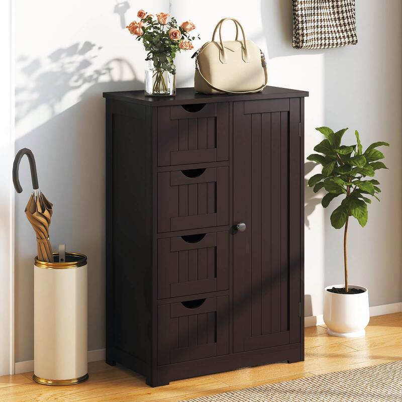 Costway Wooden 4 Drawer Bathroom Floor Cabinet Storage Cupboard 2