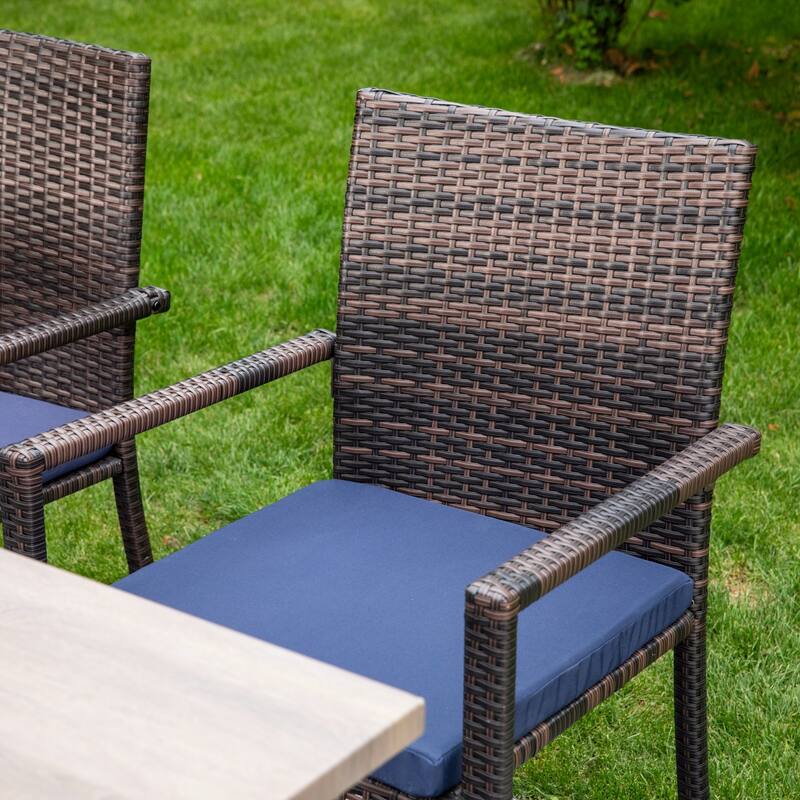 7/9-piece Patio Dining Set, Expendable Rectangular Outdoor Dining Table with Rattan Chairs