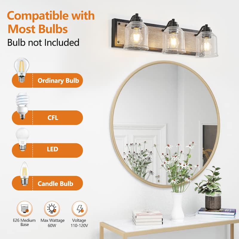 23" Farmhouse Vanity Light Fixture, 3-Light Bathroom Wall Sconce