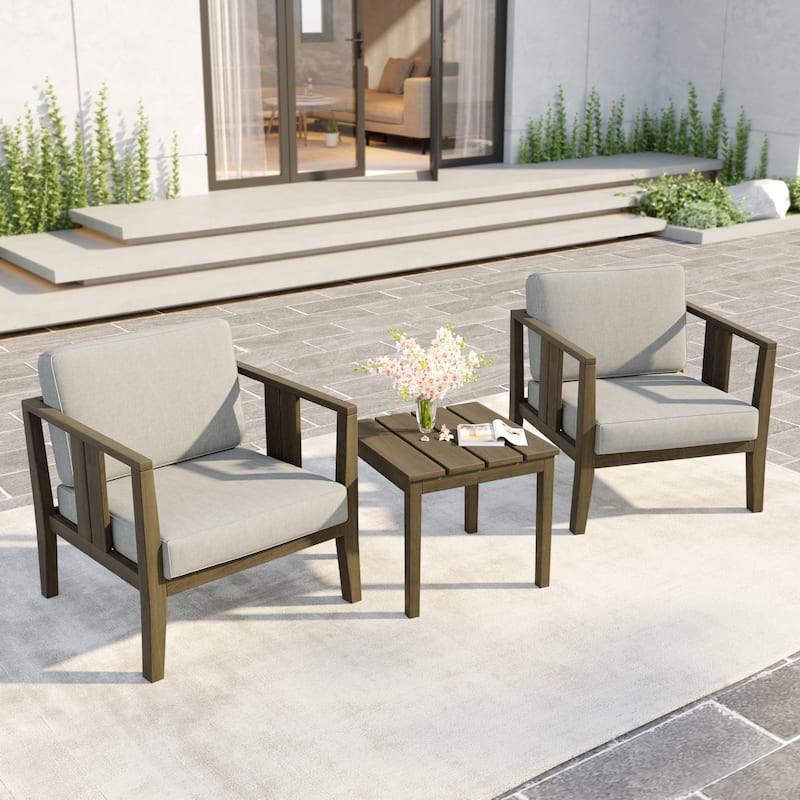 Uixe 3-piece Teak Solid Wood Outdoor Arm Chairs with Side Table Set