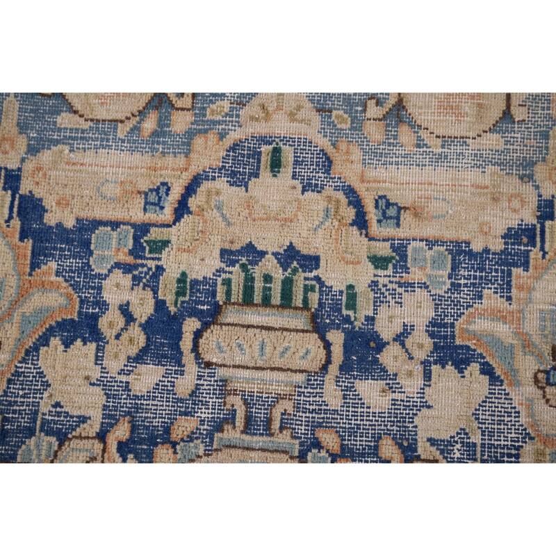 Distressed Kerman Vintage Persian Area Rug Handmade Wool Carpet - 6'4" x 8'11"