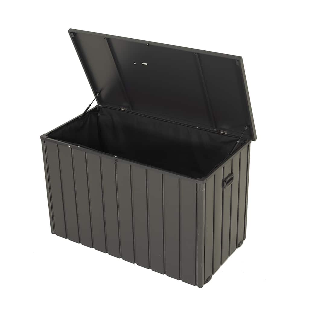 Outdoor Storage Box, 120 Gallon Metal Deck Box Built-in a Oxford Fabric Storage Bag, Lockable & Waterproof Storage Box