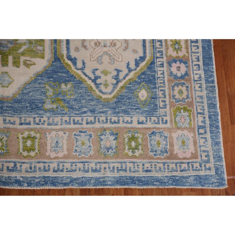 Hand Knotted Oriental 100% Wool Carpet Transitional Geometric Navy Blue & Blues Oushak Area Rug - 10' 10'' X 8' 3''