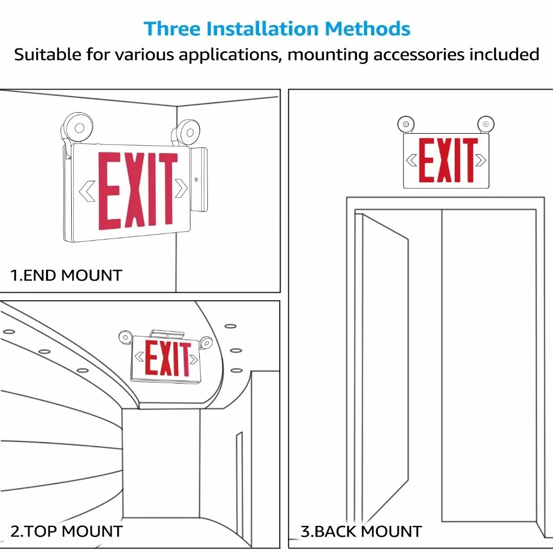 Red Led Exit Sign Emergency Light Ac 120v 277v Battery Included
