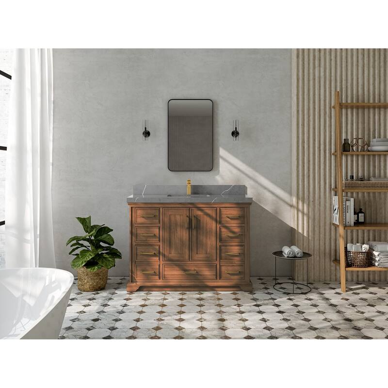 Willow Collections 48 in. W x 22 in. D Charlotte Teak Single Sink Bathroom Solid Teak Vanity with Countertop