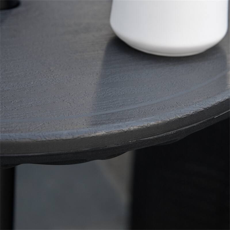 Black HDPE Umbrella Table Fits 1.5 Inch Pole Outdoor Patio Poolside Drink Snack Table - 19.75" Dia x 2.25" H