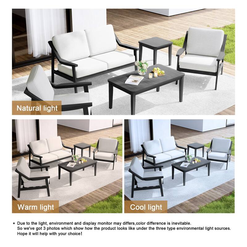 Outdoor Conversation Set Patio Cushioned Chair, Loveseat with Tables