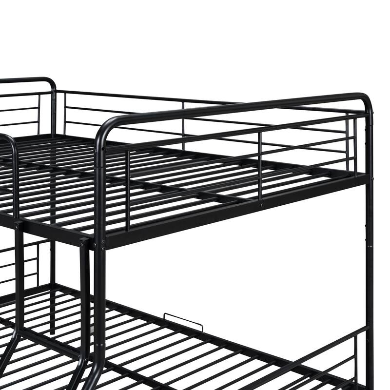 Full XL Over Queen Bunk Bed with 2 Drawers, Modern Metal Frame and Safety Guardrails for Family Bedrooms