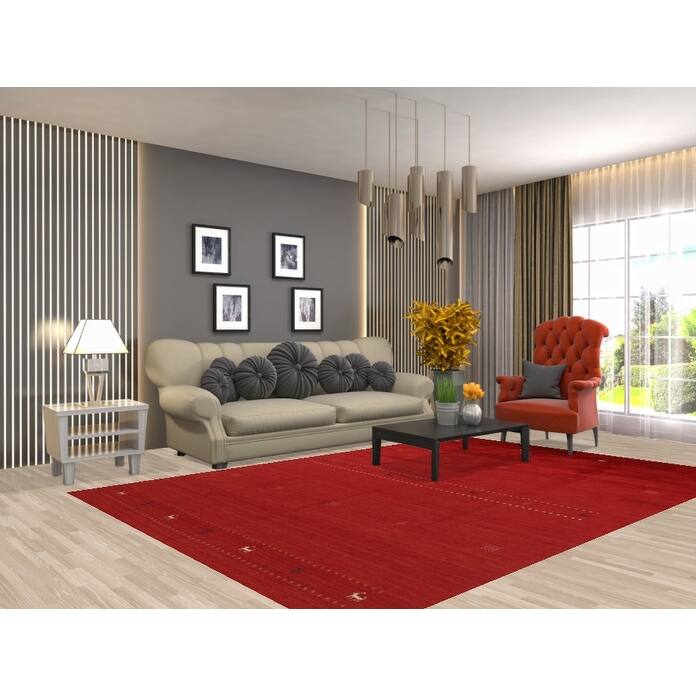 Red Gabbeh Indian Area Rug Hand-Knotted Oriental Wool Carpet - 6'8" x 9'8"