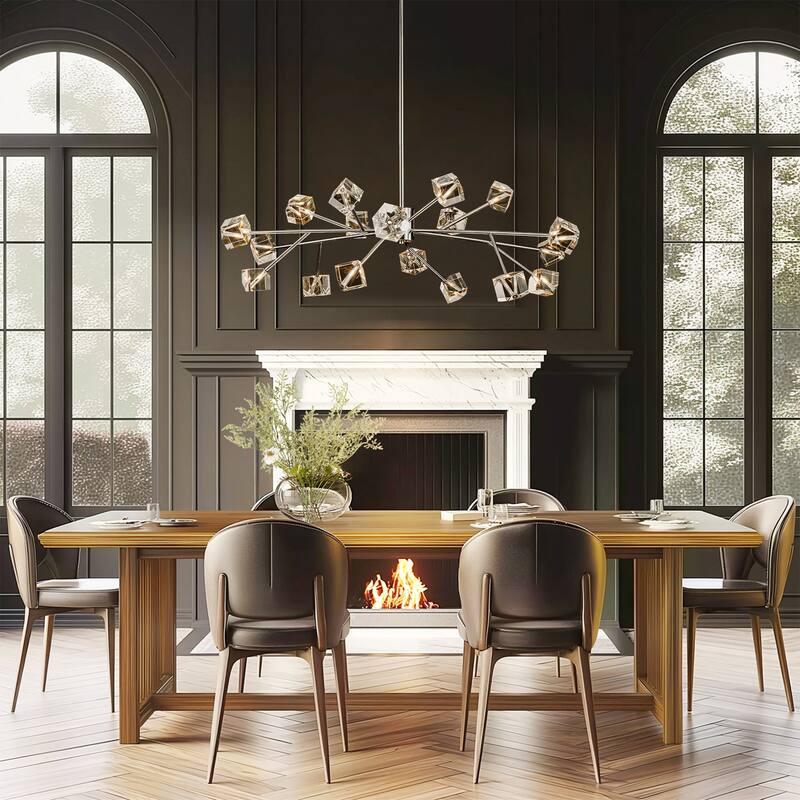18-Light Modern Glam Luxury Sputnik Linear Cluster Crystal Chandelier for Dining Room/Living Room