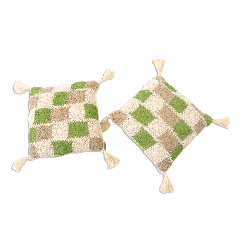 Novica Handmade Square Petals Crocheted Cotton Cushion Covers (Pair)