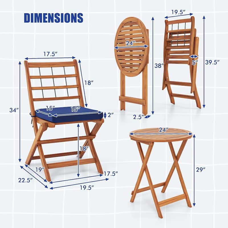 Folding Patio Bistro Set Acacia Wood Balcony Furniture Teak Table Set