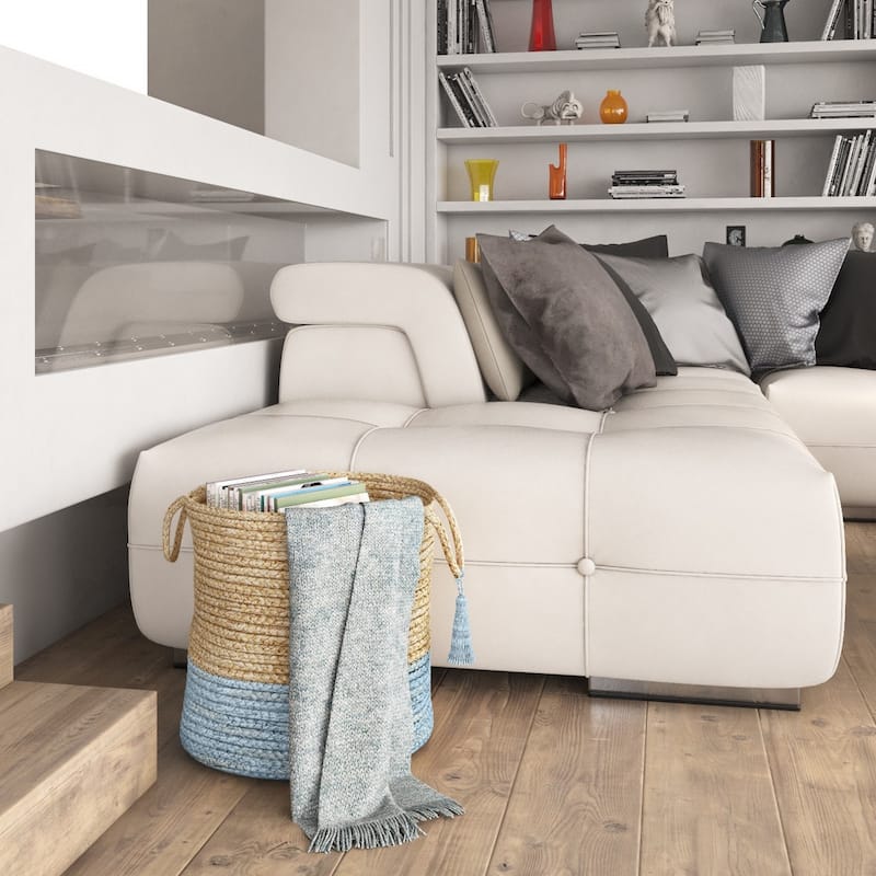 Sevita Two-Tone Jute Hand-Stitched Storage Basket with Handles