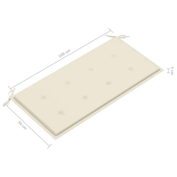 dimension image slide 2 of 2, vidaXL Patio Bench with Cream Cushion 44.1" Solid Teak Wood - 44.1" x 21.7" x 37"