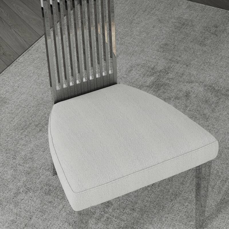 Faux Mable Dining Table Set with White Boucle and High Back Chairs