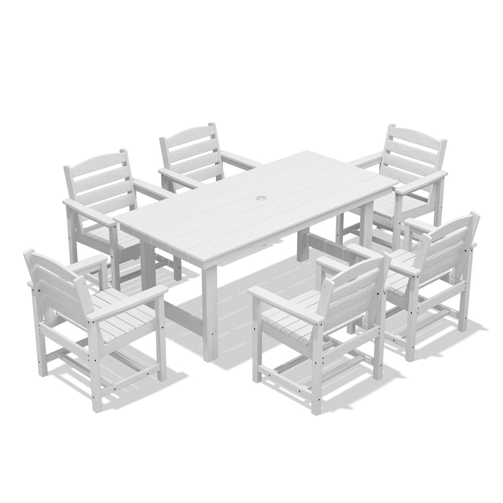 7-Piece HDPE Outdoor Dining Table Sets with Umbrella Hole - 1-Table 6-Chairs