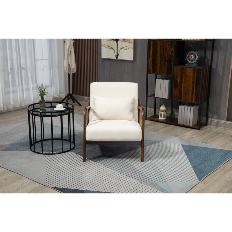 Upholstered Accent Chair with Lumbar Pillow, Living Room Chairs with Solid Wood Frame, Lounge Reading Armchair