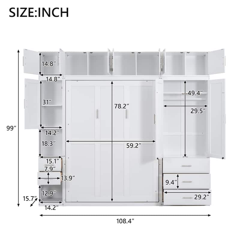 Roomfitters Twin Murphy Wall Bed with Built-In Lockers, Wardrobe Storage and Installation Video, White