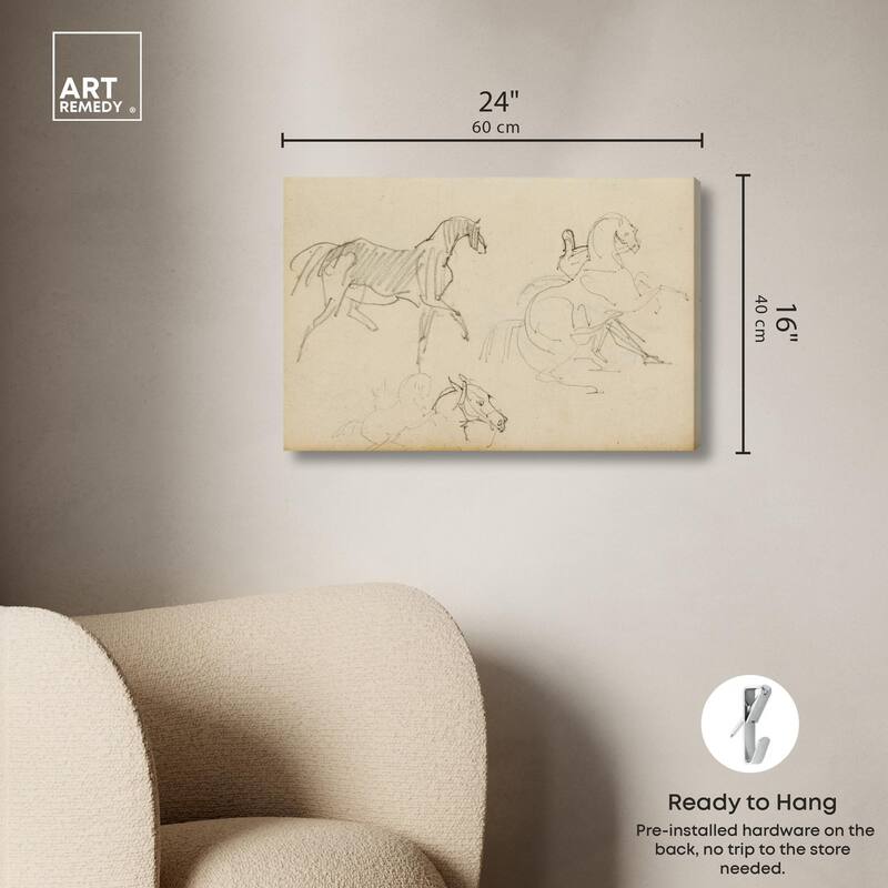 Gericault - Three horse studies Canvas by Art Remedy, Gallery Wrapped