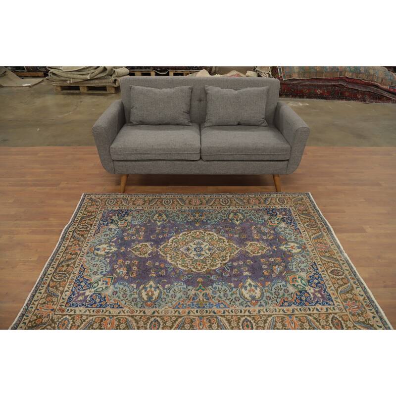 Hand Knotted Oriental 100% Wool Carpet Traditional Floral Purples Tabriz Area Rug - 6' 4'' X 4' 7''
