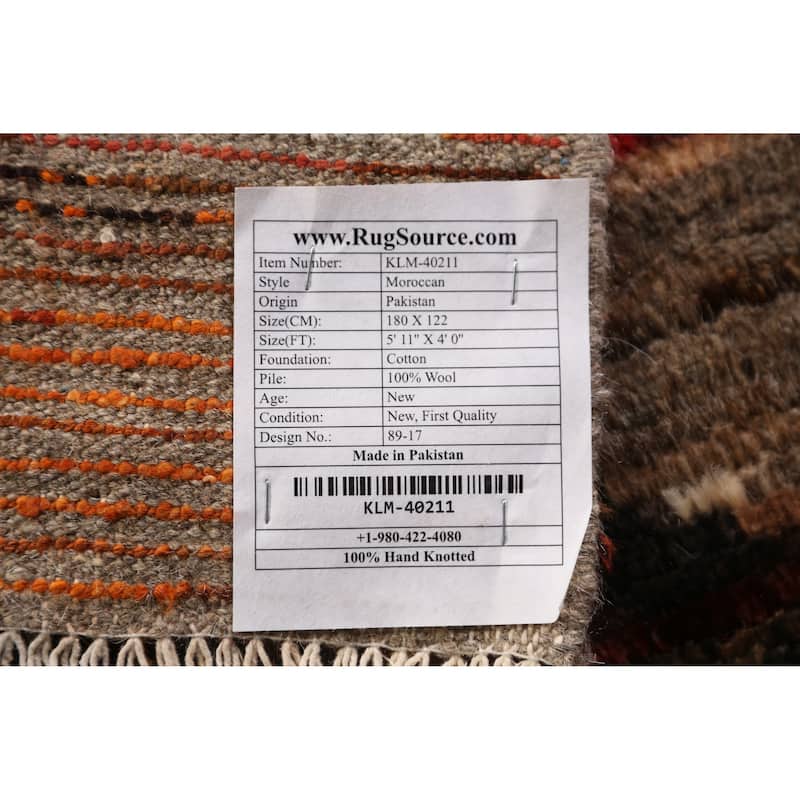 Abstract Moroccan Oriental Rug Handmade Wool Carpet - 4'0" x 5'11"