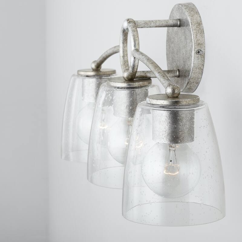 Oran 3-light Antique Silver Bath/ Vanity Fixture w/ Clear Seeded Glass
