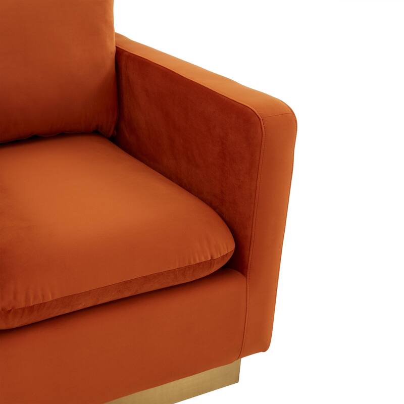 Nervo Velvet Modern Single Seater Sofa, Accent Arm Chair with Gold Stainless Steel Square Base for Living Room & Bedroom - 32.67