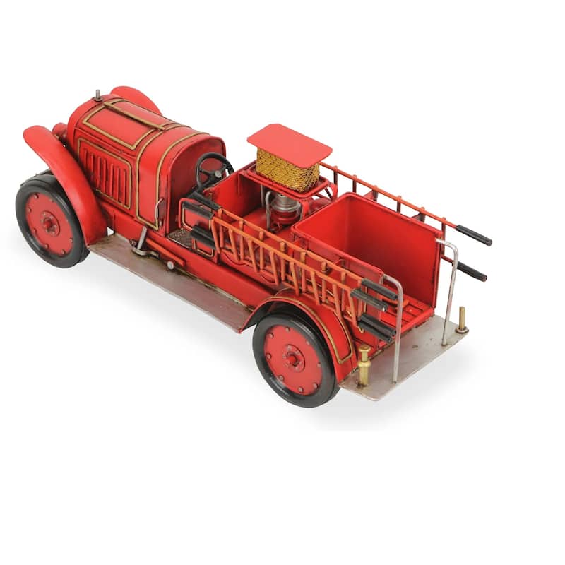 15" Red and Black 1923 Fire Truck Antique Style Handmade Metal Table Figure
