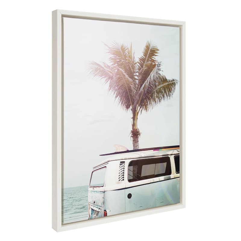 Kate and Laurel Sylvie Blue Beach Van Framed Canvas By Amy Peterson - 18x24 - Plastic - White