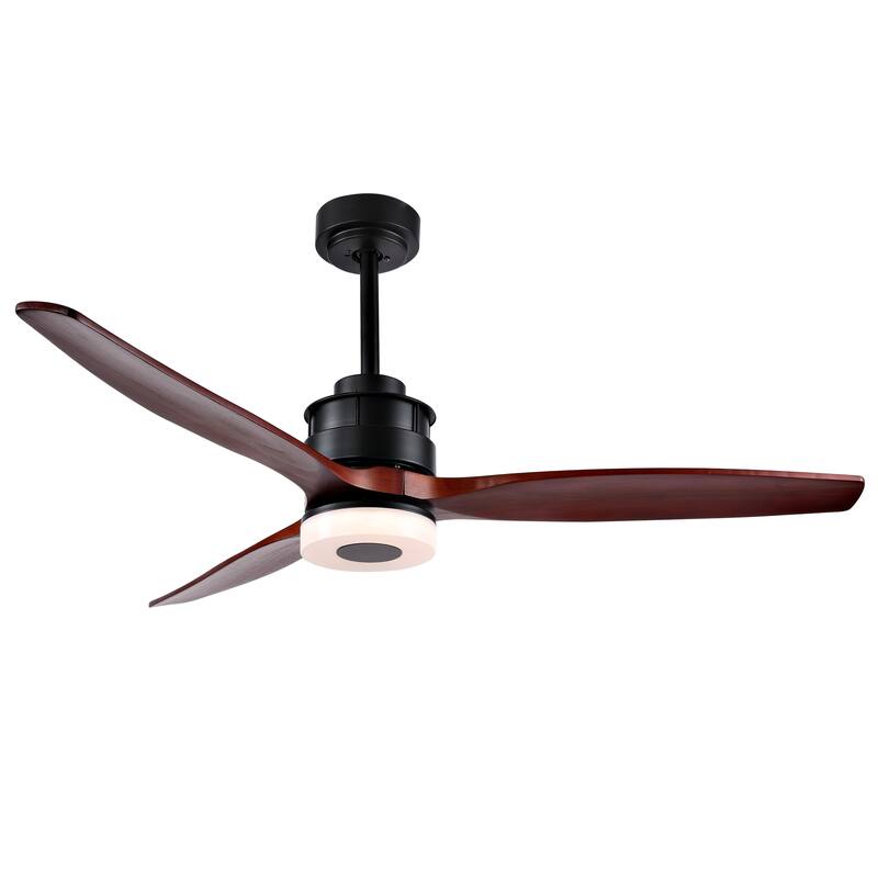 SAFAVIEH Lighting Lurdes Coffee 3-Speed Led Ceiling Fan with Remote - 52" W x 52" L x 15"-20" H - Dark Cherry Wood - 52Wx52Dx20H