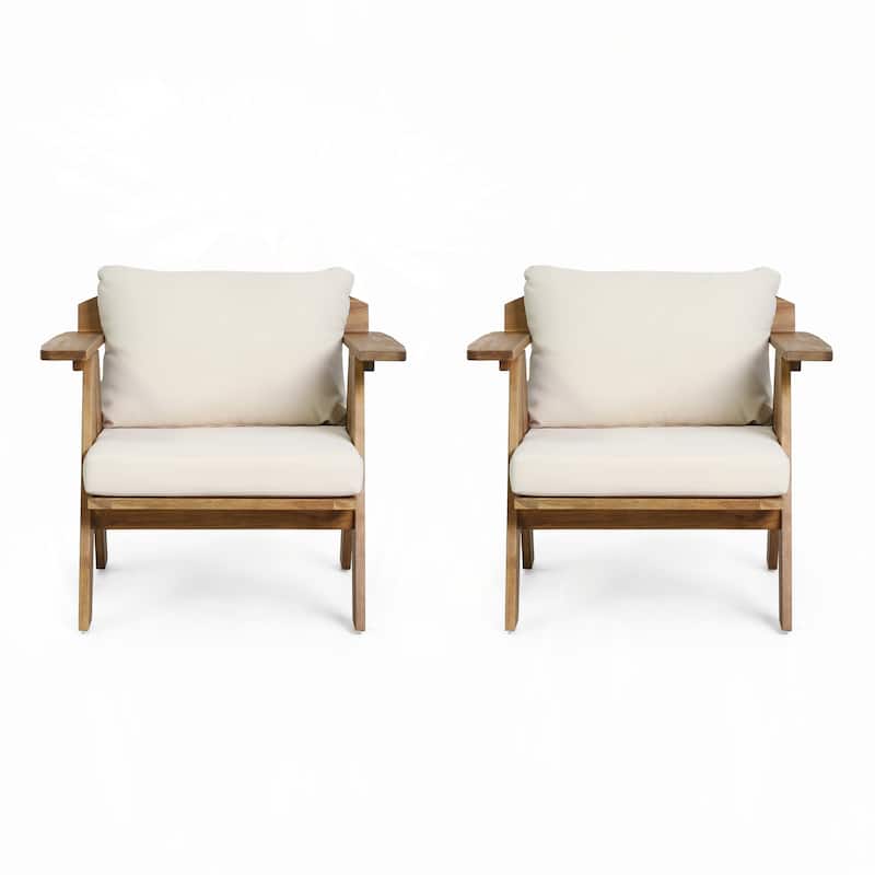Outdoor Acacia Wood Club Chairs with Cushions (Set of 2)