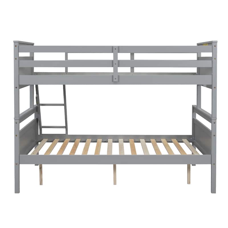 Gray Twin over Full Pine Wood Bunk Bed with Safety Guardrail