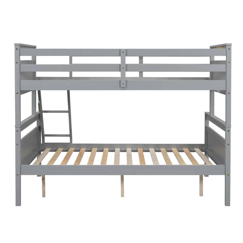 Space-Saving Twin Over Full Bunk Bed with Ladder and Safety Guardrail, Gray