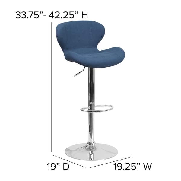 dimension image slide 1 of 9, Contemporary Vinyl/Chrome Adjustable Curved Back Barstool - 19.25"W x 19"D x 33.75" - 42.25"H