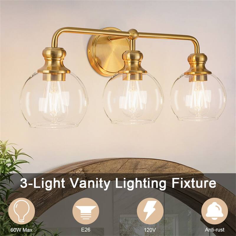 3-Light Dimmable Vanity Light with Clear Glass Shades