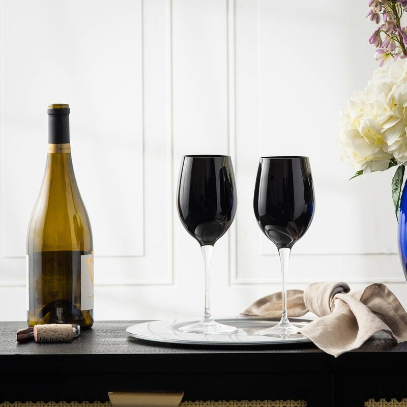 Majestic Gifts Inc. Glass Water/ Wine Goblets - Black - 14 Oz. - Set/6